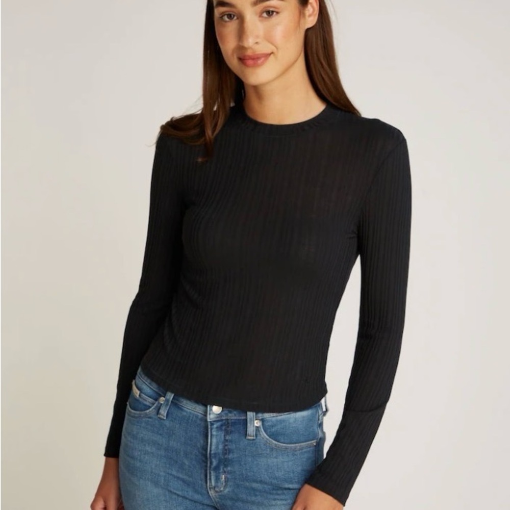 Calvin Klein NAVY Ribbed Long Sleeve Top sz L